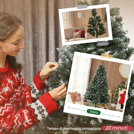 Sapin de Noël blanc givré 180 cm, 910 branches, cônes décoratifs, base métallique pliable, vert (1/5)