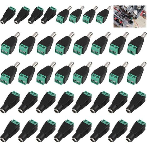 Fiches d'alimentation DC 5,5 x 2,1 mm Mâle Femelle 12V, Connecteurs à Vis sans Soudure pour Caméra de Sécurité, Ruban LED, CCTV et Systèmes d'alimentation Électrique (1/5)