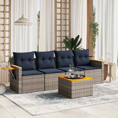 5-tlg. Garten-Sofagarnitur mit Kissen Grau Poly Rattan vidaXL (1/5)