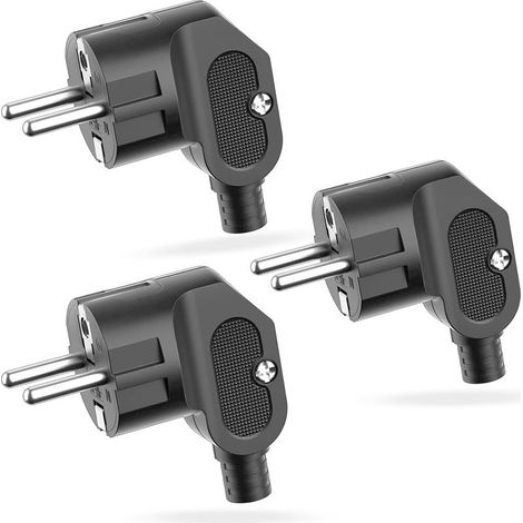 3 Pièces Fiches Schuko Prise Electrique Male 250V 16A, Prise Male Exterieur, Fiche Coudée Fiches Electrique de Mise à la Terre, Appareils Electroménagers aux Luminaires Prises (Nero) (1/5)