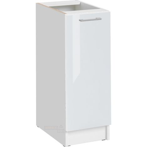 Cuisineandcie – Meuble bas de cuisine blanc brillant 1 porte – Dimensions L 30 x H 82 x P 46 cm – Charnières réglables avec amortisseurs
