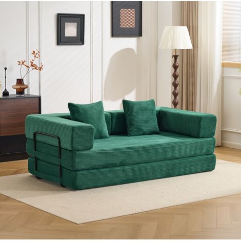 Canapé convertible pliable en velours côtelé vert HAVRYA (1/5)