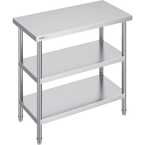 Table de Travail en Acier Inoxydable 45,7x91,4x86,4 cm, Table de Préparation des Aliments avec 2 Étagères Inférieures Réglables, Meuble de Rangement pour Cuisine Restaurant Garage Maison (1/5)