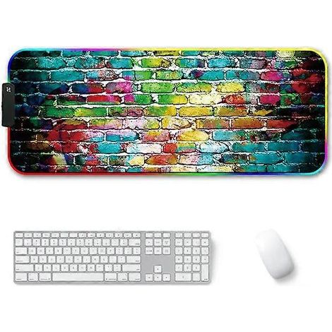 Tapis de souris lumineux RGB antidérapant - 260 x 390 x 3 mm - Motif briques colorées (1/2)
