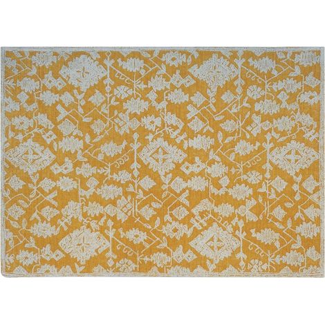 Tapis Berbère à Motifs Géométriques en Laine Tissé Main - Or et Ivoire - 120 x 180 cm - PANGIVO (1/3)