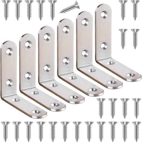 6pcs 65mm x 65mm Silver Stainless Steel Corner Brace with Screws, Fixing Bracket (1/5)