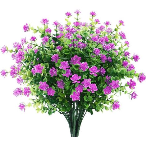 6 Paquets de Fleurs Artificielles Résistantes aux UV, Décoration en Plastique pour Jardin et Fenêtre (Rose) (1/4)