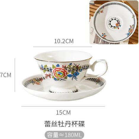 Service à café en porcelaine bleue et blanche (tasse et soucoupe), mug vintage en céramique à motif pivoine bordé d'or, cadeau exquis.