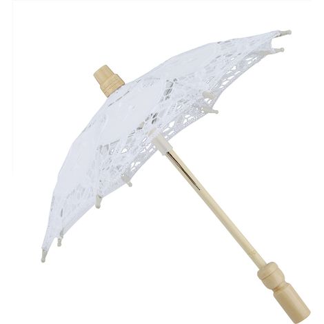 Parasol de mariée en dentelle coton broderie fait main ombrelle déco mariage (blanc) (1/5)