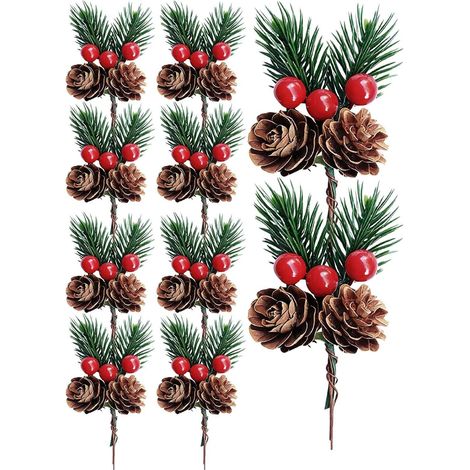 Piques Décoratifs pour Sapin De Noël - 10 Pièces De Branches Artificielles Décoratives Tiges d'arbre De Noël pour Mariage Couronnes Guirlandes Centres De Table (1/5)