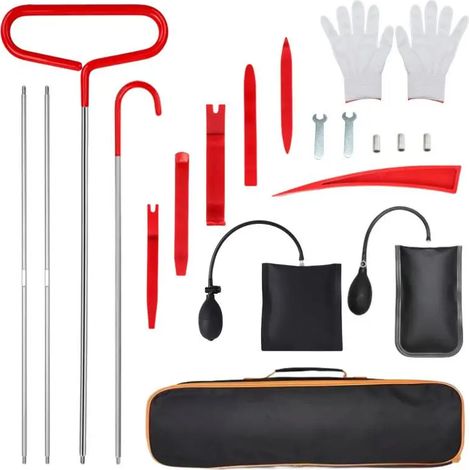 Kit d'outils pour portières de voiture (20 pièces) : pompe à air gonflable, outils de fixation pour l'ouverture des portes et fenêtres, kit à longue portée avec sac de transport. (1/5)