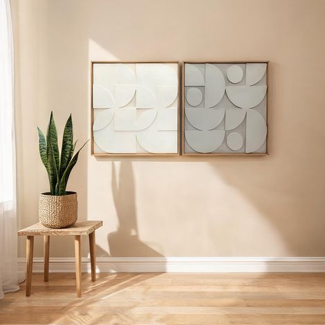 Décoration murale 3D blanche 2 panneaux 80 x 80 cm bois en bois (1/5)