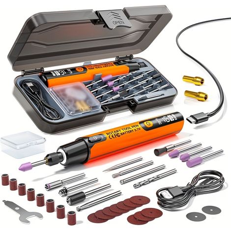Mini perceuse électrique 40 en 1 avec outil rotatif portatif à 6 vitesses, meuleuse, polisseuse et outil de gravure, et écran LCD.