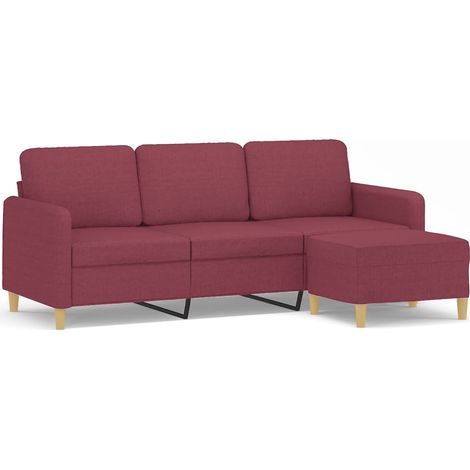 Canapé  Sofa à 3 places avec repose-pieds Rouge bordeaux 180 cm Tissu