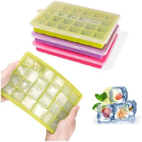 Ice Cube Tray, 3 Pack Silicone Ice Cube Trays with Lids, 24 Cubes Each Easy Release Ice Cube Tray for Cocktail, Whiskey, Drinks, Juice, BPA Free (1/5)