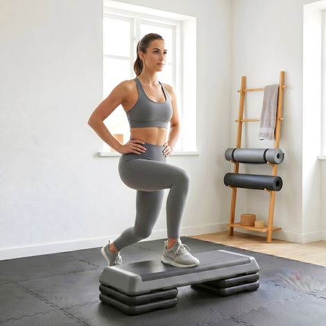 Grauer rutschfester höhenverstellbarer Fitness-Stepper aus Kunststoff für Heim, Büro und Fitnessstudio (1/4)