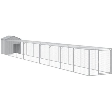 Recinto per pollaio con recinto per galline con cortile libero 117 x 1017 x 123 cm in acciaio zincato grigio 020043956