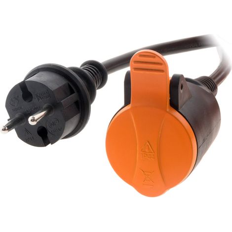 Zenitech – Rallonge étanche 2P H05VV-F 2x1,5mm² 10m – Protection IP44 pour extérieur – Clip de fixation orange – Conductivité élevée