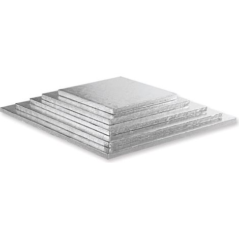 Alzata per torta quadrata in argento, spessa, 25x25x1,2 cm