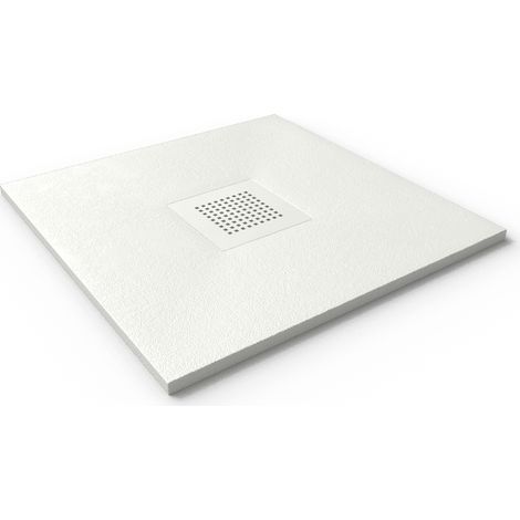 Mineralguss-Duschwanne extra flach SLATE Schieferoptik Weiss 70x70 cm Auslaufschutz in Farbe