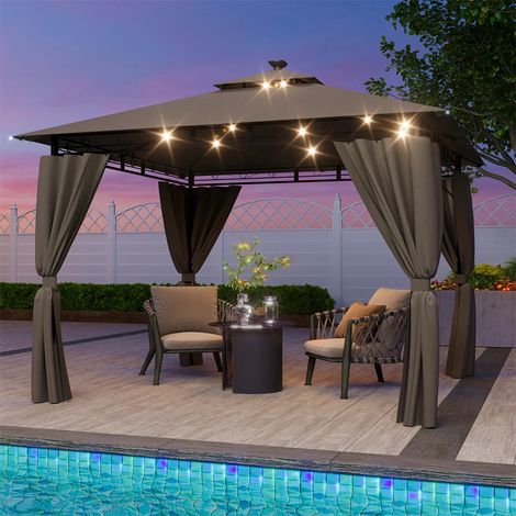 Fuleadture Gazebo de jardin 3 x 3 m —Pavillon d'extérieur, abri de camping, structure métallique — Tonnelle de jardin pour 4 à 6 personnes, avec éclairage (1/5)