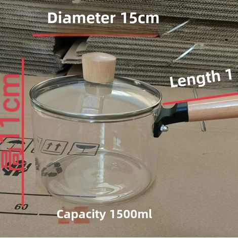 Marmite en verre borosilicate haute résistance, 1500 ml, simple et longue, pour soupes et ragoûts. Compatible avec les plaques électriques en céramique. (1/5)