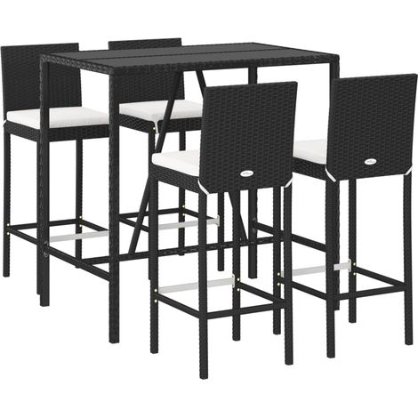 5 Piece Garden Bar Set with Cushions Black Poly Rattan vidaXL (1/4)
