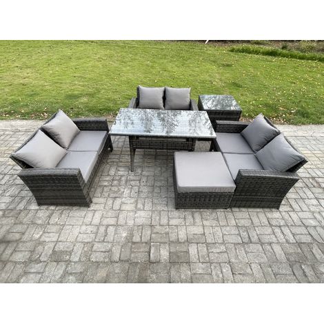 Fimous 7 Sitzer Polyrattan Gartenmöbel Set Terrassen Set mit Esstisch Doppelsitzsofa Großer Fußhocker Beistelltisch (1/5)