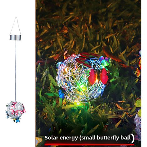Nouvelle boule lumineuse décorative LED solaire en forme de papillon à suspendre aux arbres, pour l'extérieur, dans la cour ou le jardin (petit papillon lumineux multicolore). (1/5)