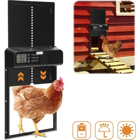 TolleTour Automatische Hühnerstalltür mit Timer, LCD-Anzeige und Einklemmschutz, 3×AA Batteriebetrieb, Manuelle Hühnerklappe Schwarz (1/5)