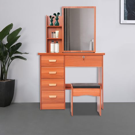 128x80x35cm Schminktisch mit Schubladen und Ablagen, Kosmetiktisch mit Hocker (1/5)