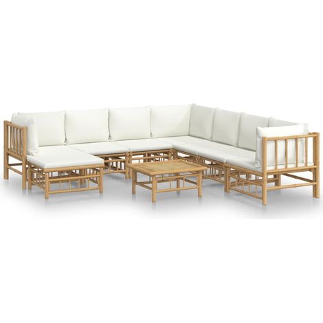 Maison Exclusive - Set Salotto da Giardino 9pz con Cuscini Bianco Crema in Bambù