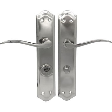 Poignée de porte avec condamnation pour poignée de porte de 70 mm, main gauche, avec béquille, 2 clés, finition nickel satiné, couleur argent, 120 x 256 x 55 mm (1/5)