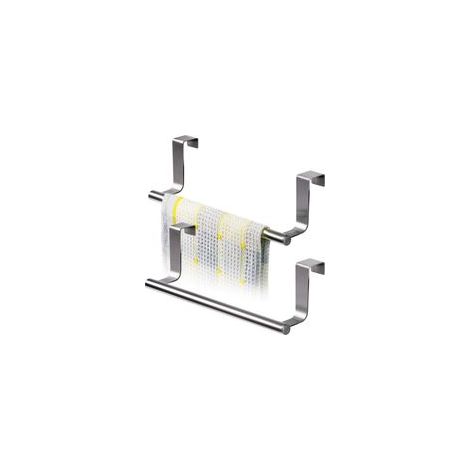 Lot de 2 Porte Serviettes Torchons sur Porte, Barre Acier INOX à Suspendre sur Porte de Tiroir Placard, Installation sans Perçage (1/5)
