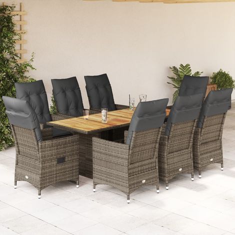 Set comedor jardín 9 pzas y cojines ratán sintético gris vidaXL (1/5)
