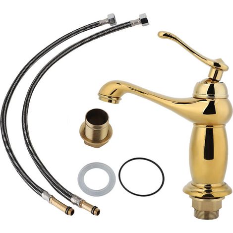 Robinet de Salle de Bain Vintage Doré à Effet Chaud et Froid, Embout G1/2 (Style Courge Dorée) (1/5)