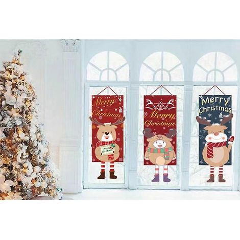 Lot de 3 décorations de bienvenue et de joyeux Noël pour porche, porte d'entrée, bannières et drapeaux à suspendre décoration murale en tissu sergé pour intérieur et extérieur, maison, jardin, ferme.