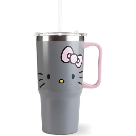 Gobelet pour enfant, avec couvercle et paille, 540 ml, grand gobelet à paille, avec anse, gris, pour l'école, la maternelle, le sport et les excursions (1/5)