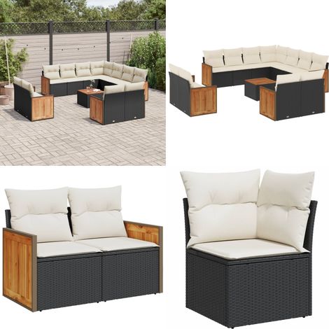 12-tlg. Garten-Sofagarnitur mit Kissen Schwarz Poly Rattan - Gartenmöbel - Outdoor Möbel - Rattan Gartenset - Lounge Set - Esstisch - Home & Living (1/5)
