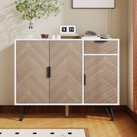 Buffet 90x30x71.5cm - Meuble de rangement avec 3 portes, tiroir et étagères réglables en hauteur - Blanc (1/5)