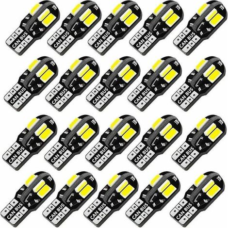 Ecleanfy - Lot de 20 ampoules LED W5W T10 Canbus 5730 8SMD 12V 6000K 194 168 pour éclairage intérieur voiture et clignotants (1/5)