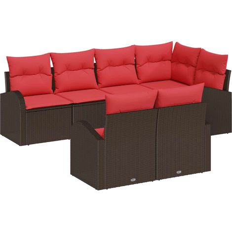 Garden Sofa Set with Cushion 7 pcs Brown and Red Poly Rattan vidaXL (1/5)