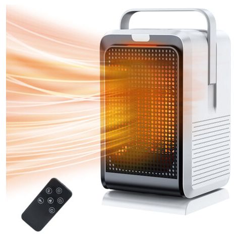 Chauffage de bureau, tête secouante à 90°, puissance 1000 W, chauffage en céramique PTC, minuterie 2/4/6/8H, 2 vitesses, commande par bouton + télécommande,blanc 220 V (1/5)