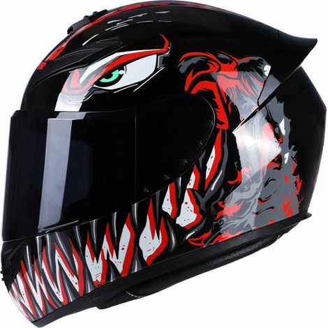 Les casques de la série Venom, design à dents noires et rouges, taille M, sont idéaux pour offrir une protection pendant les activités.