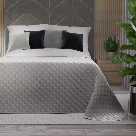 Copriletto decorativo Velvi - eleganza grigia con motivo geometrico - 170x210 cm (1/5)