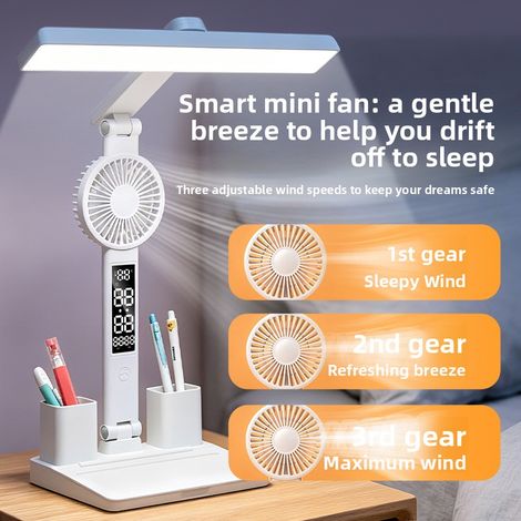 Faltbare Ventilator Lampe Wiederaufladbar für Büro Wohnheim Studium Augenschutz Lesen (1/5)