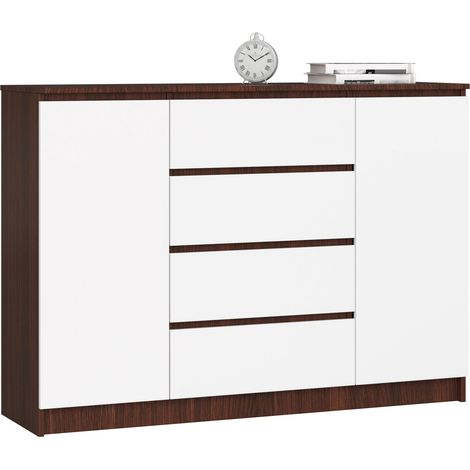 Commode : 2 Tiroirs, 2 Portes, Noir, or, 104 × 83 × 39 cm, poignées dorées (1/5)