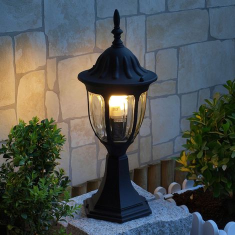 Außenlampe in Schwarz IP43 E27 43 cm Glas Aluminium Rustikal Wegeleuchte Garten (1/5)