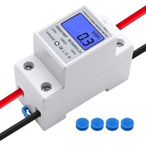 Compteur d'énergie électrique, compteur de consommation électrique, mesure monophasé avec rail DIN écran LCD, 230 V 5 (80) à 50 Hz 1 phase (1/5)