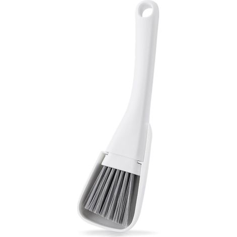 Mini pelle et balayette, ensemble pelle et balayette de nettoyage compact, blanc, poils en polypropylène, poils inclinés, idéal pour les claviers d'ordinateur, les vitres de voiture et plus encore. (1/5)